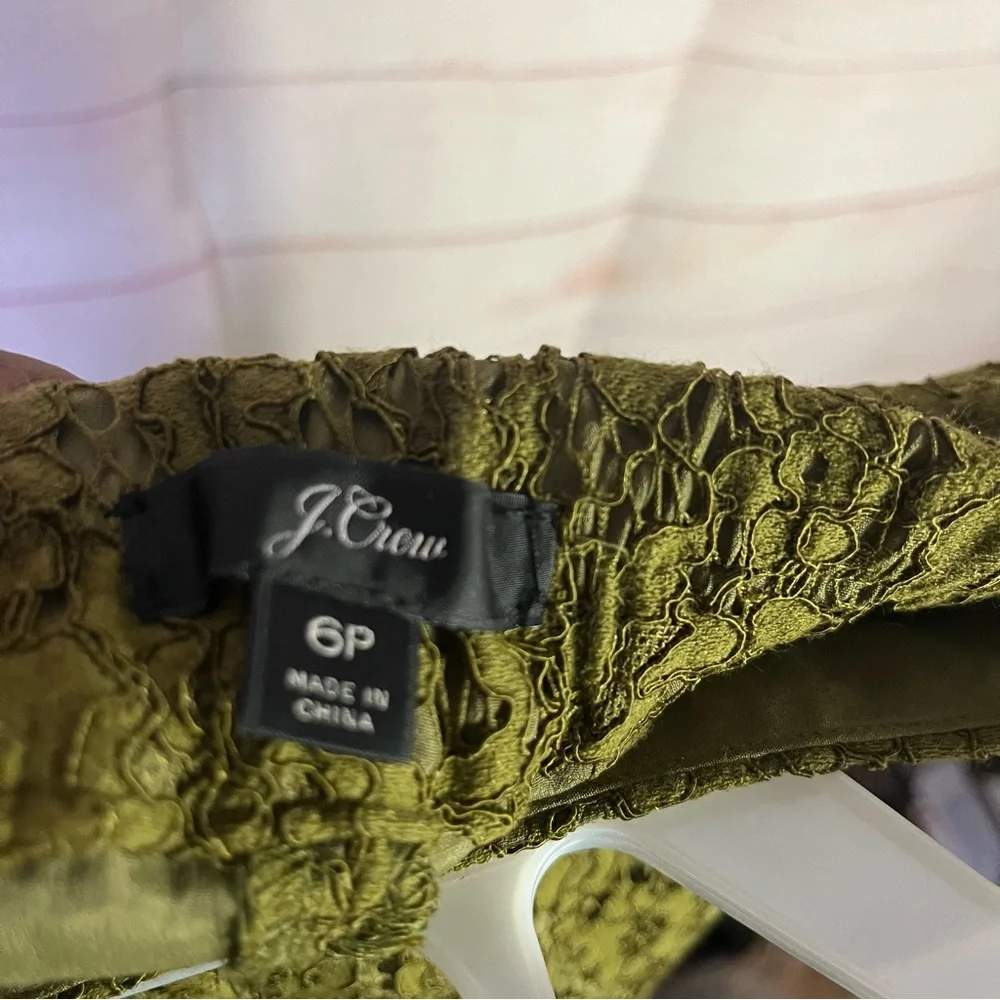 J Crew Olive Green Lace Pull‎ Pants Size 6P